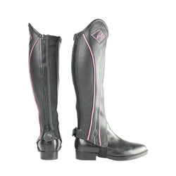 Hy Equestrian Two Tone Leather Gaiters with Elasticated Calf Adults Black/Pink
