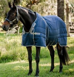 Horseware Rambo Optimo Stable Rug Bib Front MediumWeight 200g Navy 5'6'-7'3'