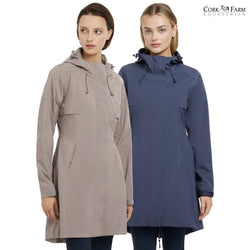 LeMieux Grace Long Rain Jacket Ladies Waterproof Hooded Riding Coat Blue/Pecan