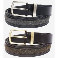 LeMieux Crystal Insert Belt Ladies Leather Show Raised Metal Logo Black/Brown
