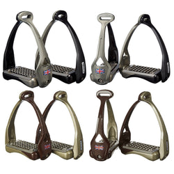 Acavallo Opera Titanium Balance Flex Logo Stirrup Irons Stirrups Black and Brown