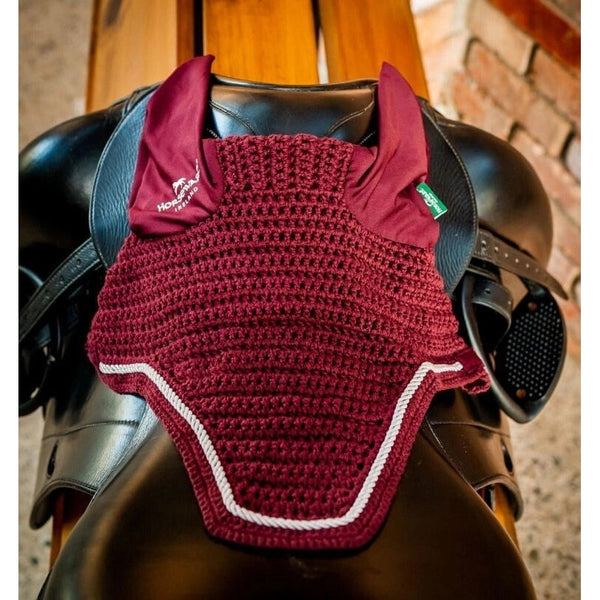 Horseware Rambo Signature Ear Net Fly Veil Bonnet Ears Black/Burgundy ...