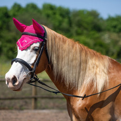 Gallop Classic Crochet Fly Veil With Lycra Stretch Ears Ear Bonnet Hood Fuchsia
