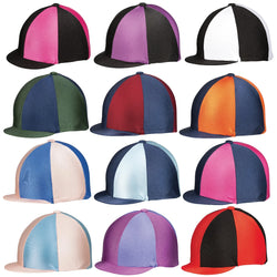 Hy Equestrian Two Tone Lycra Silks Jockey Skull Cap Hat Cover Match XC Colours