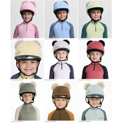 LeMieux Mini Double Pom Hat Silk Kids Stretch Lycra XC Contrast Skull Cap Cover