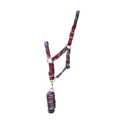 Hy Equestrian Multicolour Adjustable Head Collar with Rope Braided Padded Rope