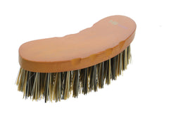 Hy Equestrian Luxury Half Round Brush With Finger Grip Slots Wooden Handle Tan