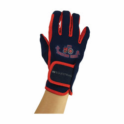 Hy Equestrian Hy5 KIDS Tractors Rock Childrens Tots Riding Gloves Navy/Red L-XL