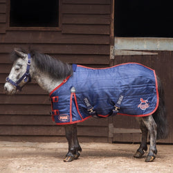 Gallop Ponie 200G Medium Weight Warm Quilted Pony Stable Rug Navy/Red 3'6'-5'3'