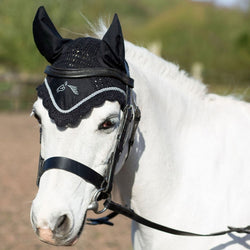 Gallop Classic Crochet Fly Veil With Lycra Stretch Ears Ear Bonnet Hood Black