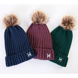 Horseware Aura Knitted Hat With Removable Fluffy PomPom Bobble Green/Navy/Purple
