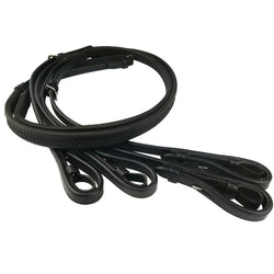 EcoRider Split Reins Rubber Grip Leather Pelham Gag Double End Rein Black/Brown