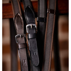 Horseware Rubber Grip Continental Reins Grippy Webbing Black/Brown Pony/SP/Horse