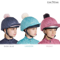LeMieux Clea Hat Silk Removable Pom Pom Lycra Skull Cap Cover Dusk Lagoon Peony
