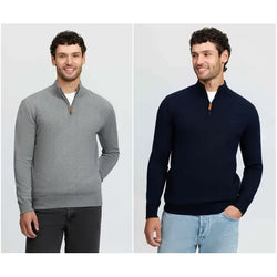 LeMieux Mens Quarter Zip Knit Soft Classic Smart Casual Jumper Grey/Navy XS-XXL