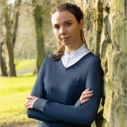 Coldstream Crailing Performance Sweater Soft Fitted Ladies V-Neck Jumper Navy
