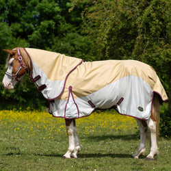 Gallop Trojan Dual Turnout Waterproof Fly Rug With Detachable Neck Beige 5'6-7'0