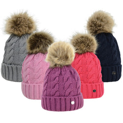 HyFASHION Ladies Melrose Cable Knit Bobble Hat With Faux Fur PomPom All Colours
