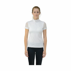 HyFASHION Maddie Mesh Short Sleeved Show Shirt Zip Up Collar White/Grey XS-XL