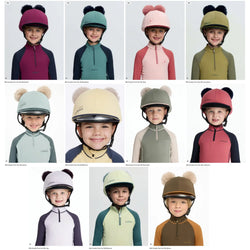 LeMieux Mini Double Pom Hat Silk Kids Stretch Lycra XC Contrast Skull Cap Cover