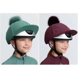LeMieux Ribbed Hat Silk Stretch XC Skull Cap Cover with Pom Pom Aloe or Bramble
