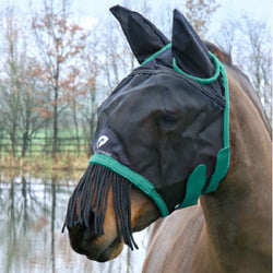 Hy Equestrian Mesh Half Mask With Ears and Fringe Nose Tassels Fly Protection