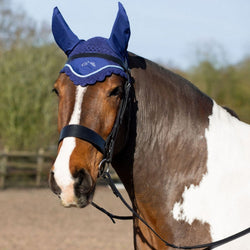 Gallop Classic Crochet Fly Veil With Lycra Stretch Ears Ear Bonnet Hood Navy