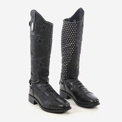 Brogini Carina Piccino Sparkly Kids Star Print Long Riding Boots Black UK12-5