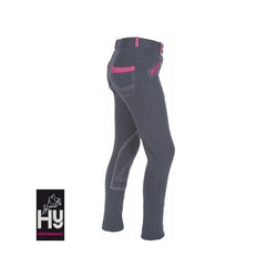 Hy Equestrian Childrens Diesel Knee Patch Jodhpurs Contrast Jean Style 18-28'