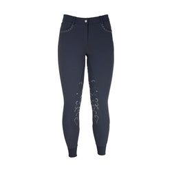 Hy Equestrian Ladies Chester Dazzle Stud Bling Silicon Seat Breeches Navy 24-34