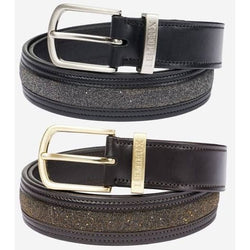LeMieux Crystal Insert Belt Ladies Leather Show Raised Metal Logo Black/Brown