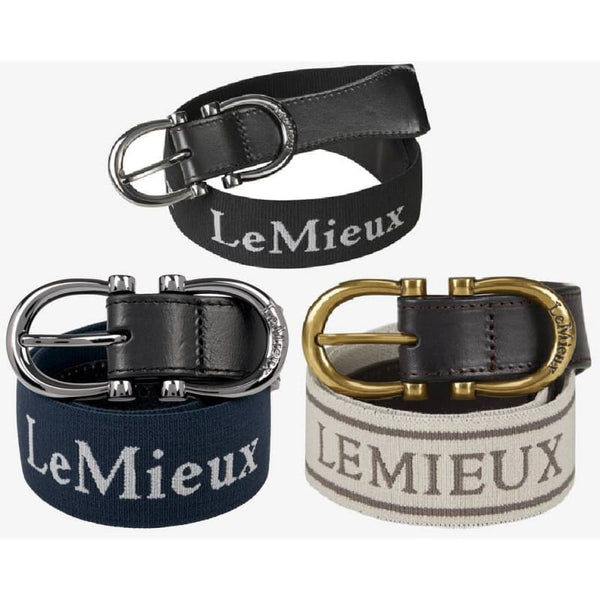 LeMieux Elasticated Belt DLink Double Buckle Branded Unisex Black/Navy/Stone 24