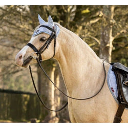 LeMieux Junior Loire Satin Crochet Fly Hood Pony Veil Ear Net Mist/Kiwi/WIsteria