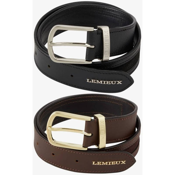 LeMieux Suede Insert Belt Ladies Leather Show Raised Metal Logo Black/Brown XS-L