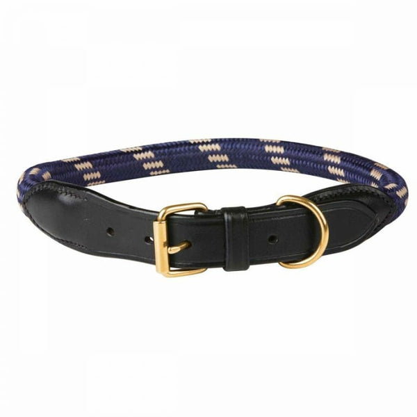 WeatherBeeta Rope Leather Dog Collar Burgundy/Hunter Green/Navy/Brown S/M/L/XL