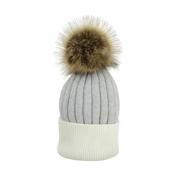 HyFASHION Luxembourg Luxury Bobble Hat Toffee/Beige Grey/White Coral/Charcoal